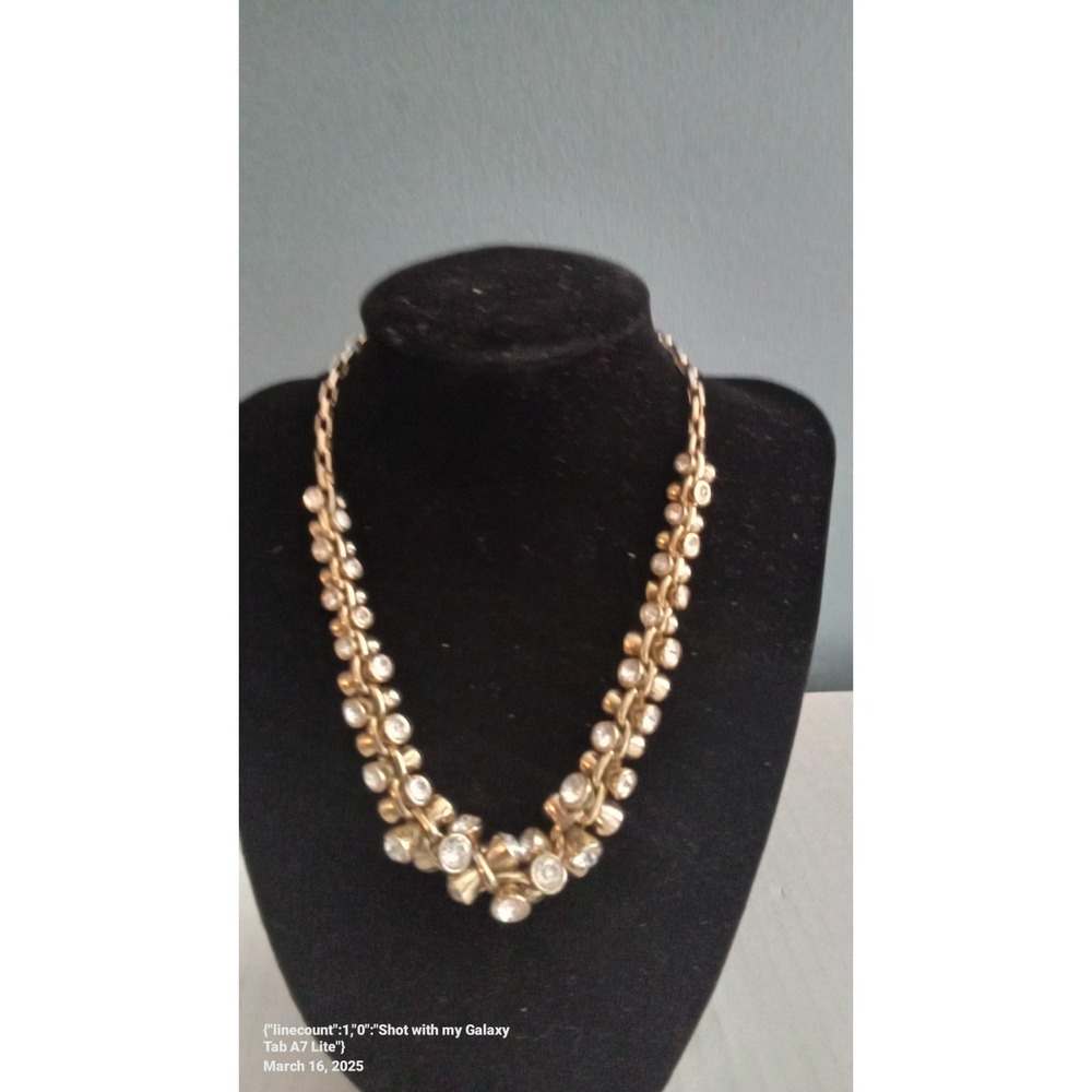 Gold Tone Rhinestone Necklace Statement Jewelry Party‎ Cocktail